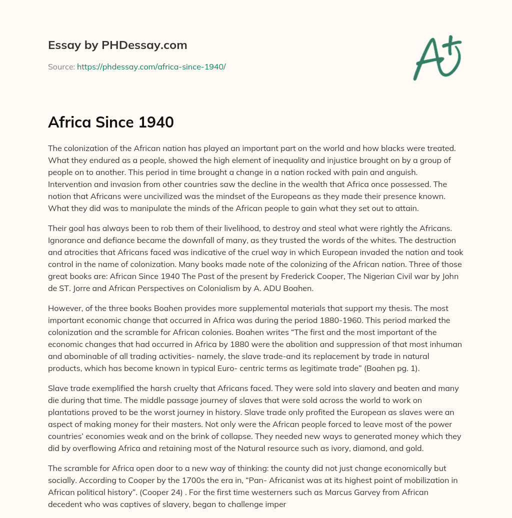 Africa Since 1940 essay