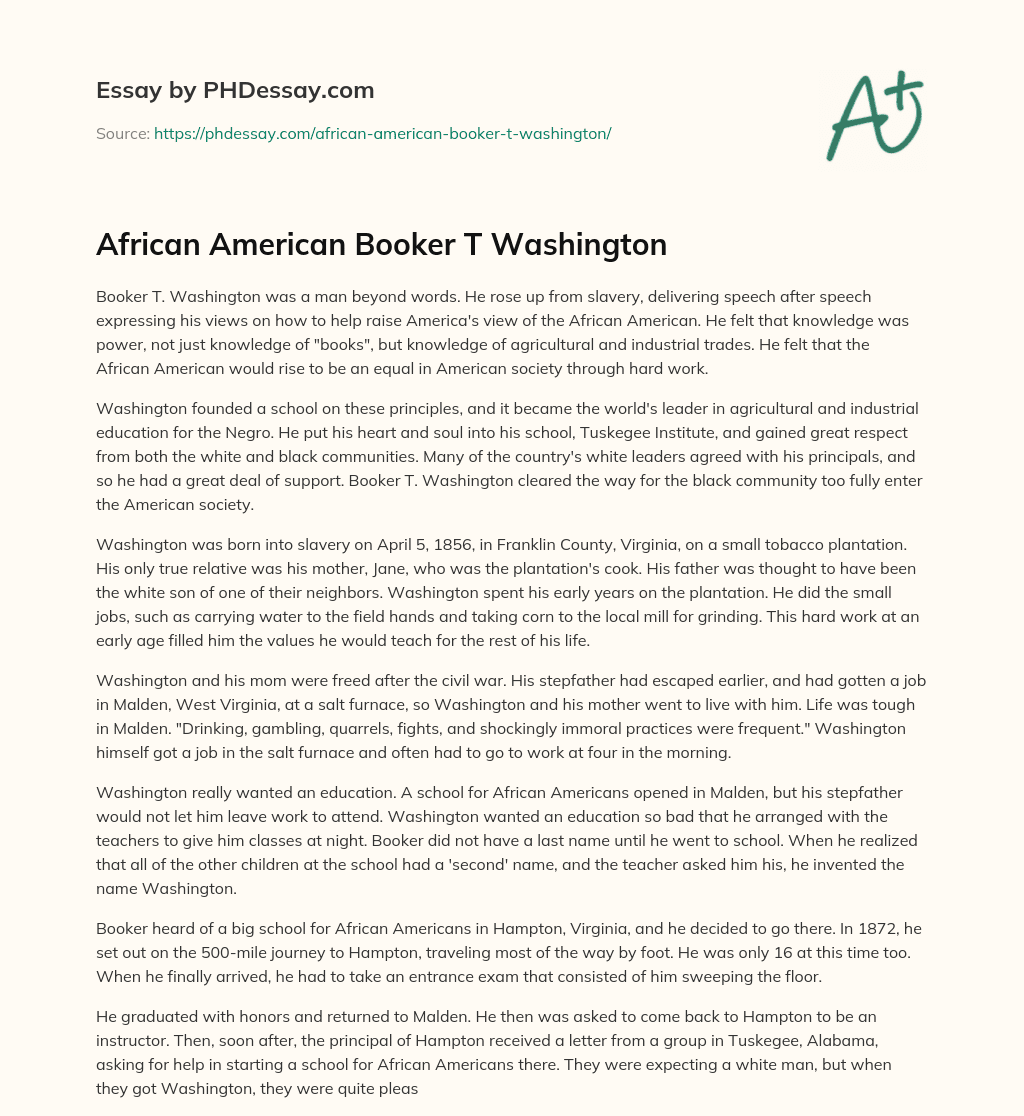 African American Booker T Washington essay