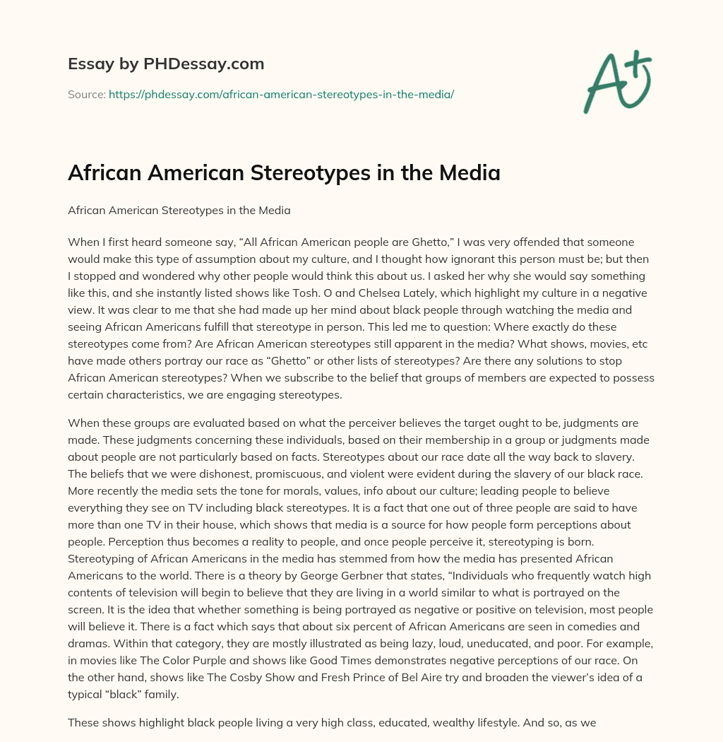 African American Stereotypes in the Media essay