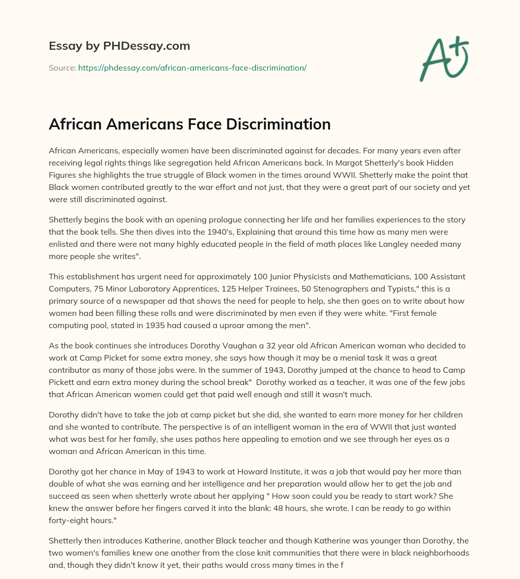 African Americans Face Discrimination essay