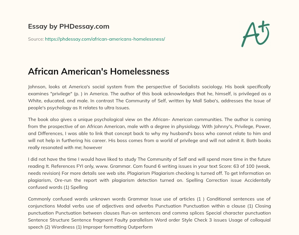 African American’s Homelessness essay