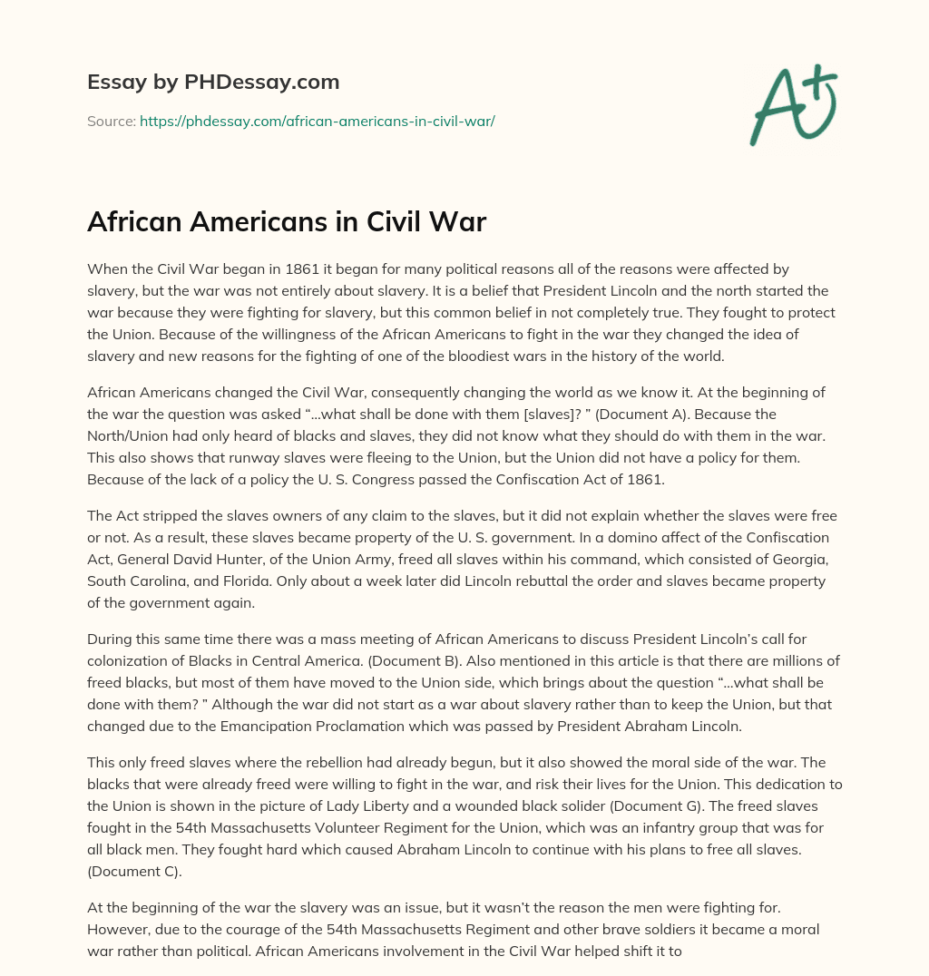 African Americans in Civil War essay