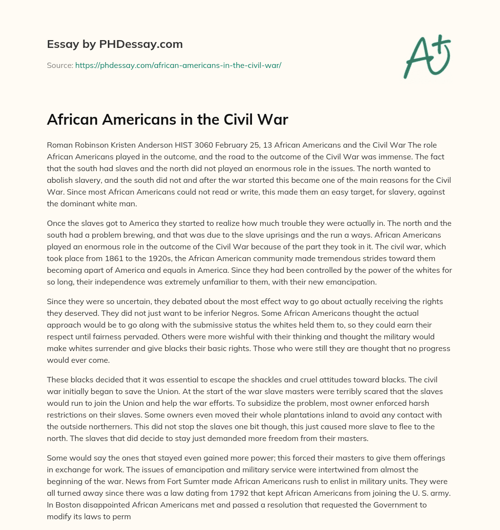 African Americans in the Civil War essay