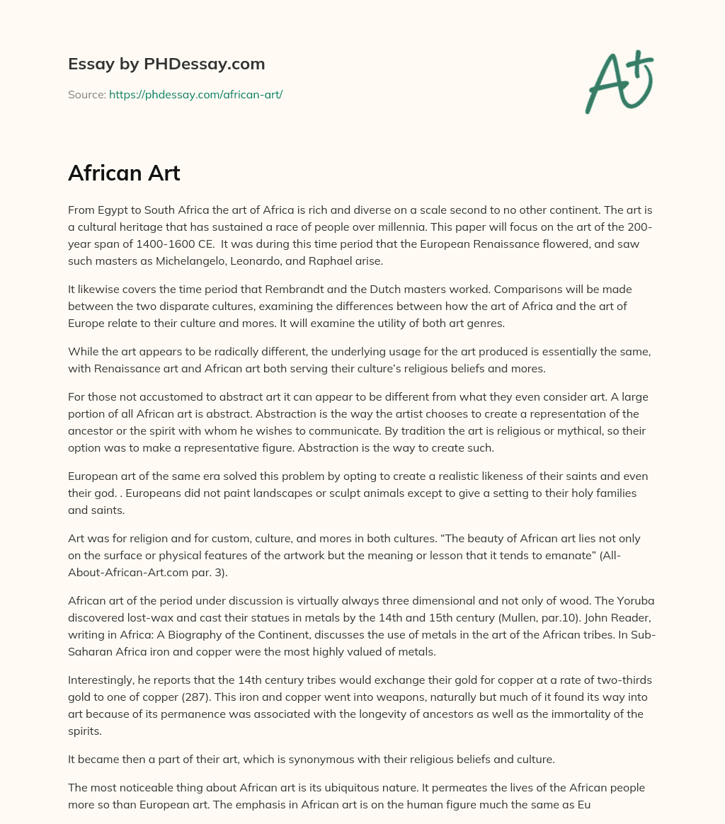 African Art Essay Example