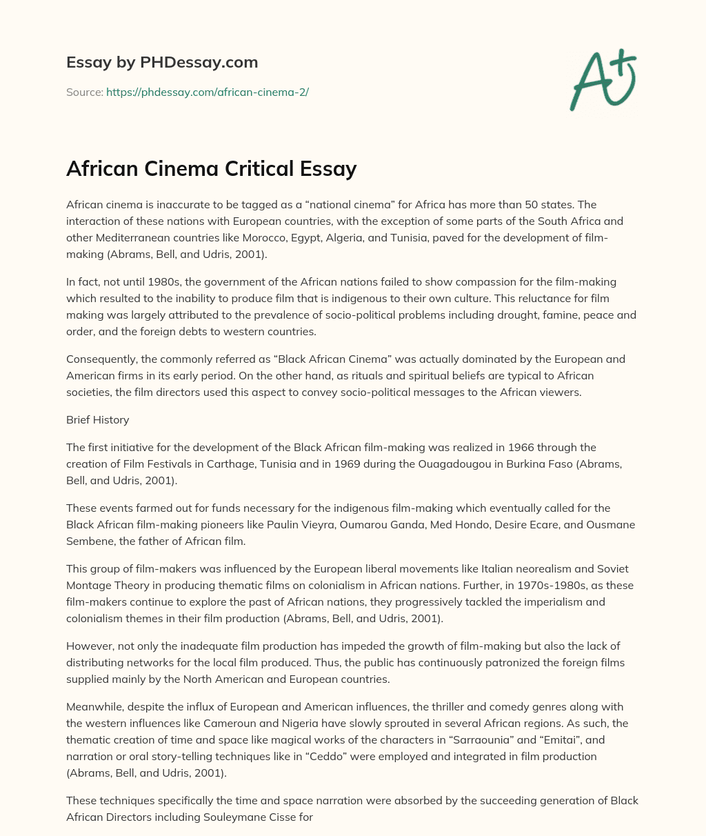 African Cinema Critical Essay essay