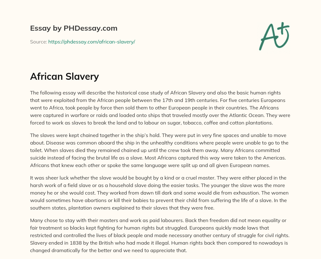 African Slavery essay