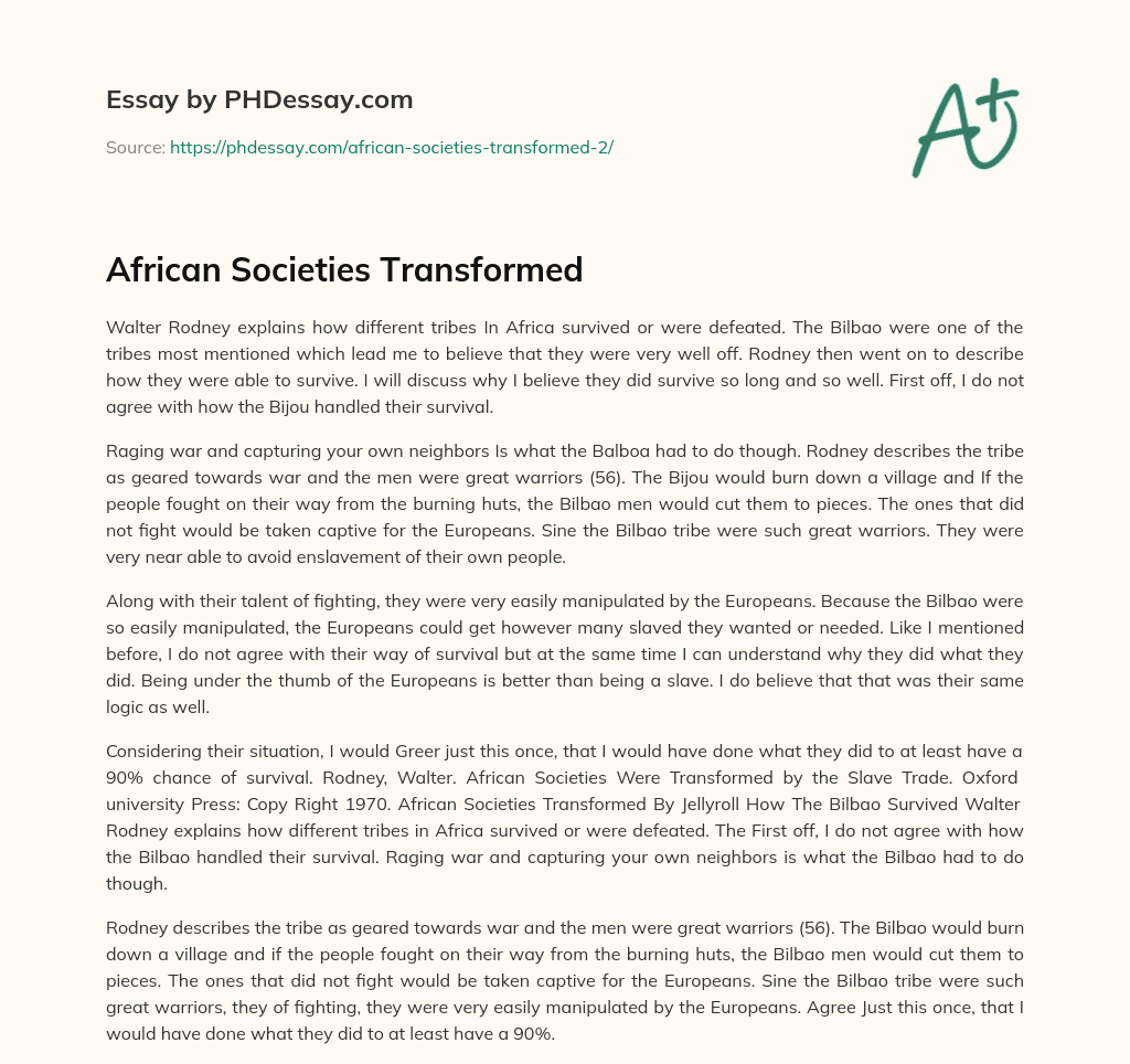 African Societies Transformed essay