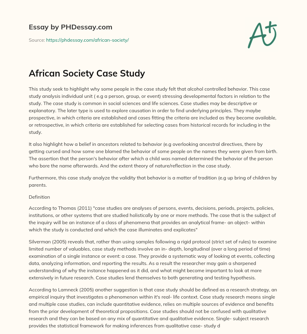 African Society Case Study essay