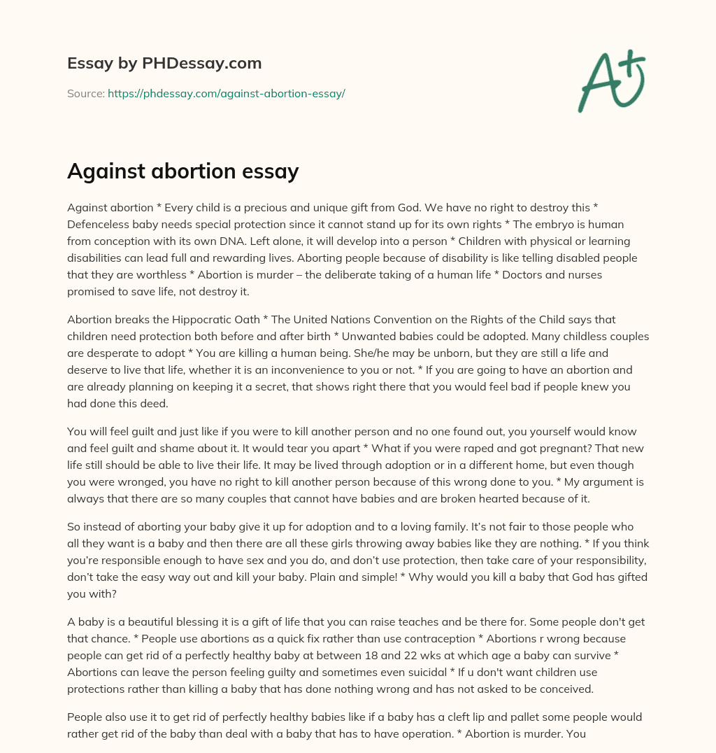 Against abortion essay essay