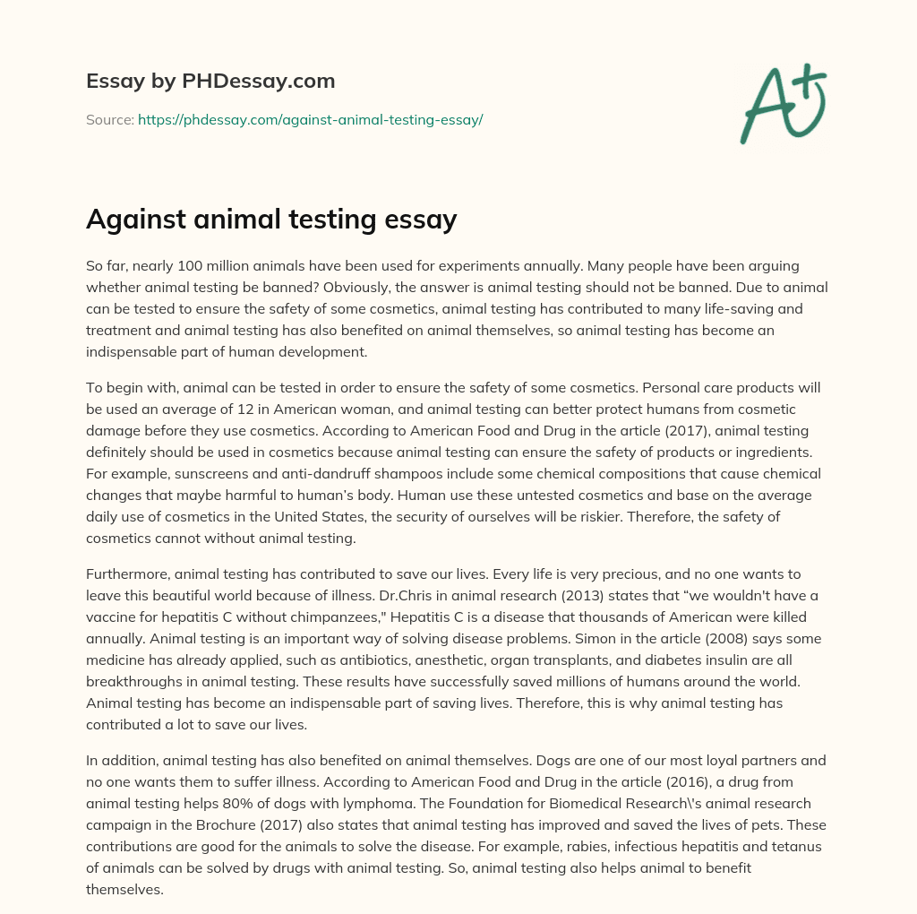 animal testing essay for and against