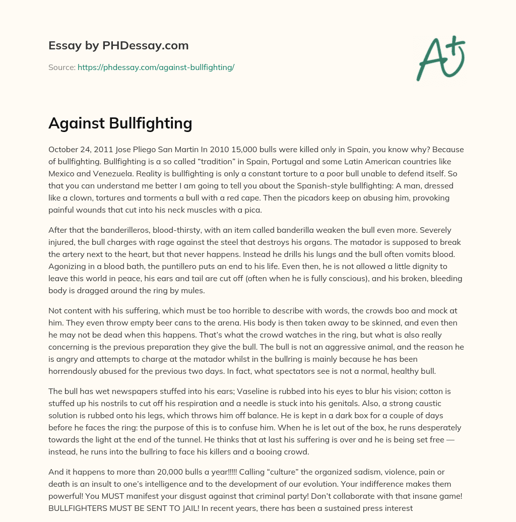Against Bullfighting essay