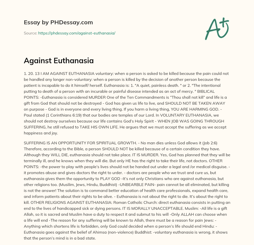 Against Euthanasia essay