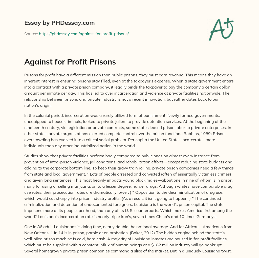 Against for Profit Prisons essay
