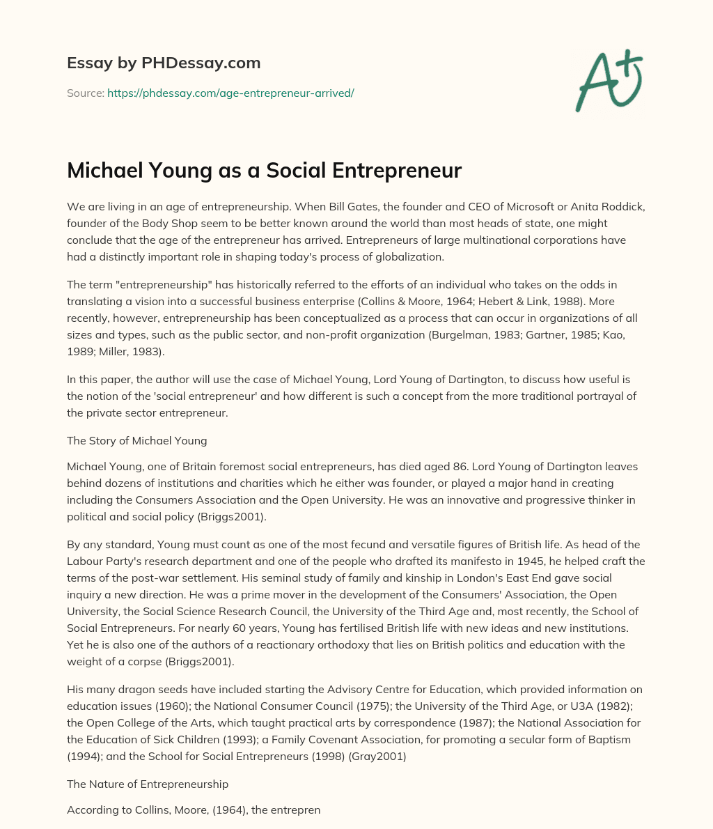 Michael Young as a Social Entrepreneur essay