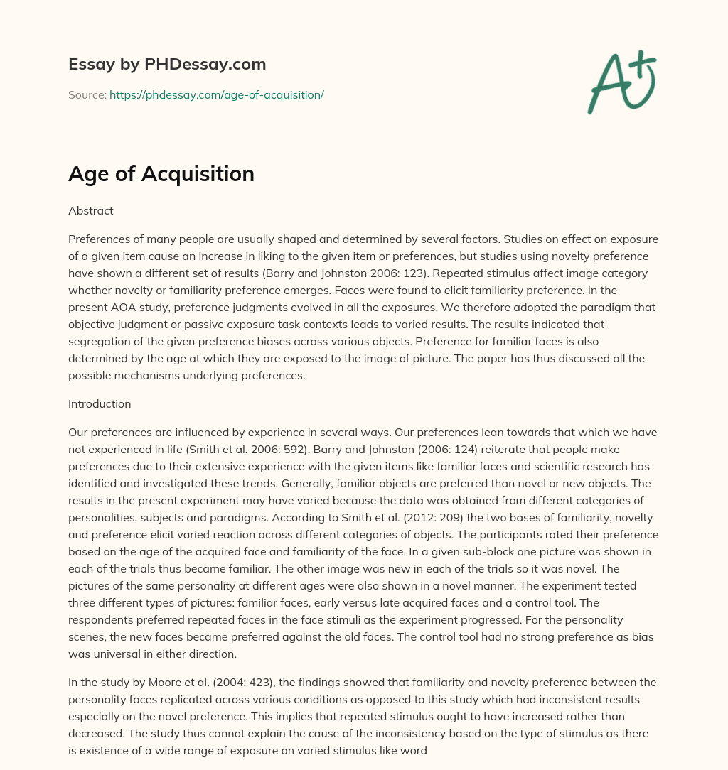 Age of Acquisition essay
