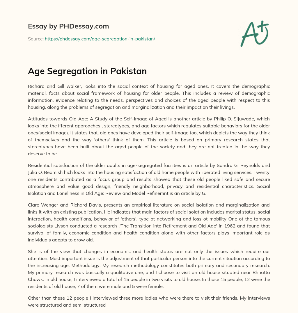 Age Segregation in Pakistan essay