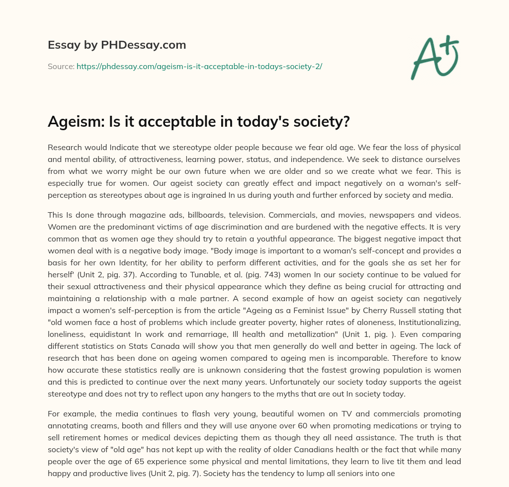 Ageism: Is it acceptable in today’s society? essay