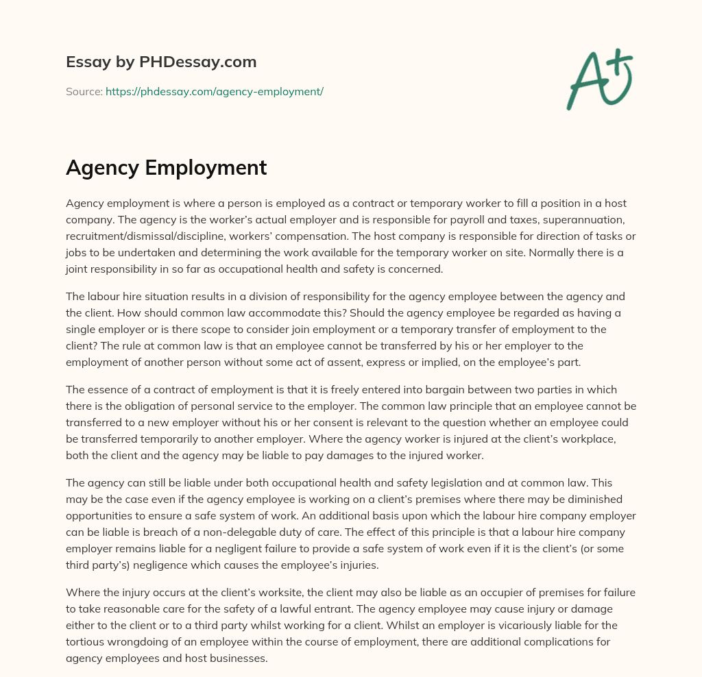 Agency Employment essay