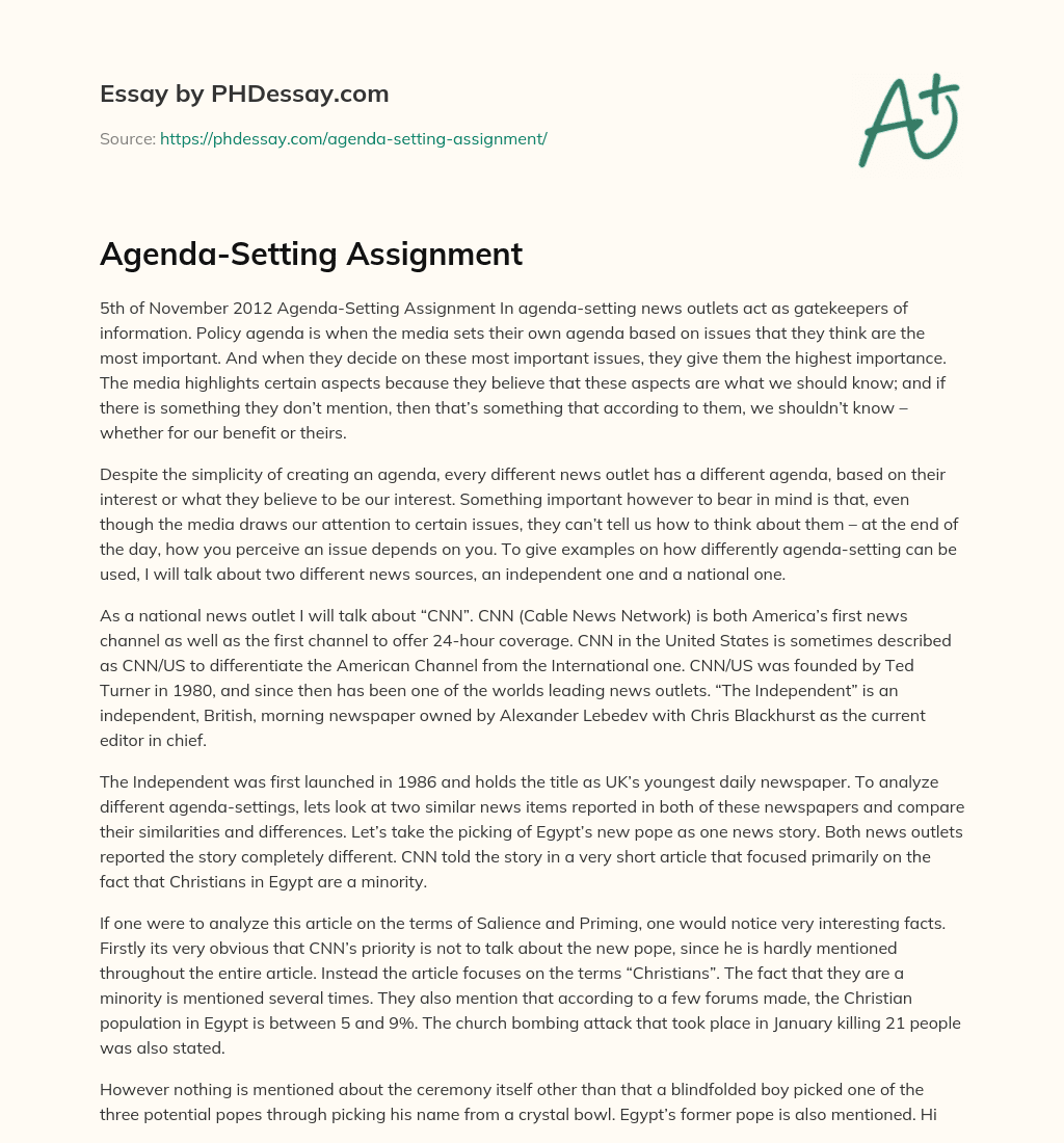 Agenda-Setting Assignment essay