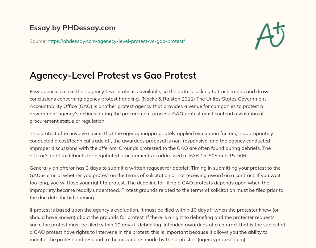 Agenecy-Level Protest vs Gao Protest essay