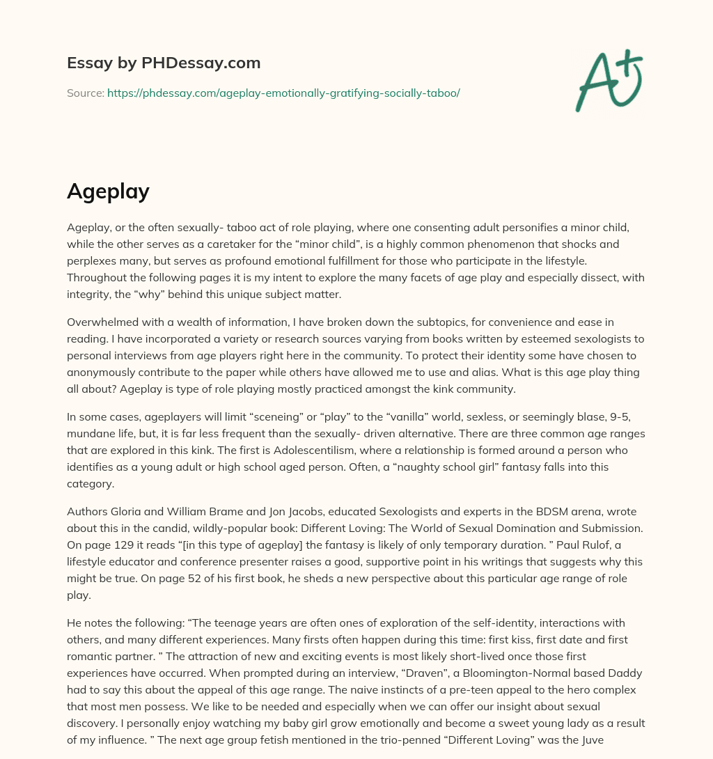 Exploring the Taboo World of Ageplay: Understanding the Why Behind the Kink essay