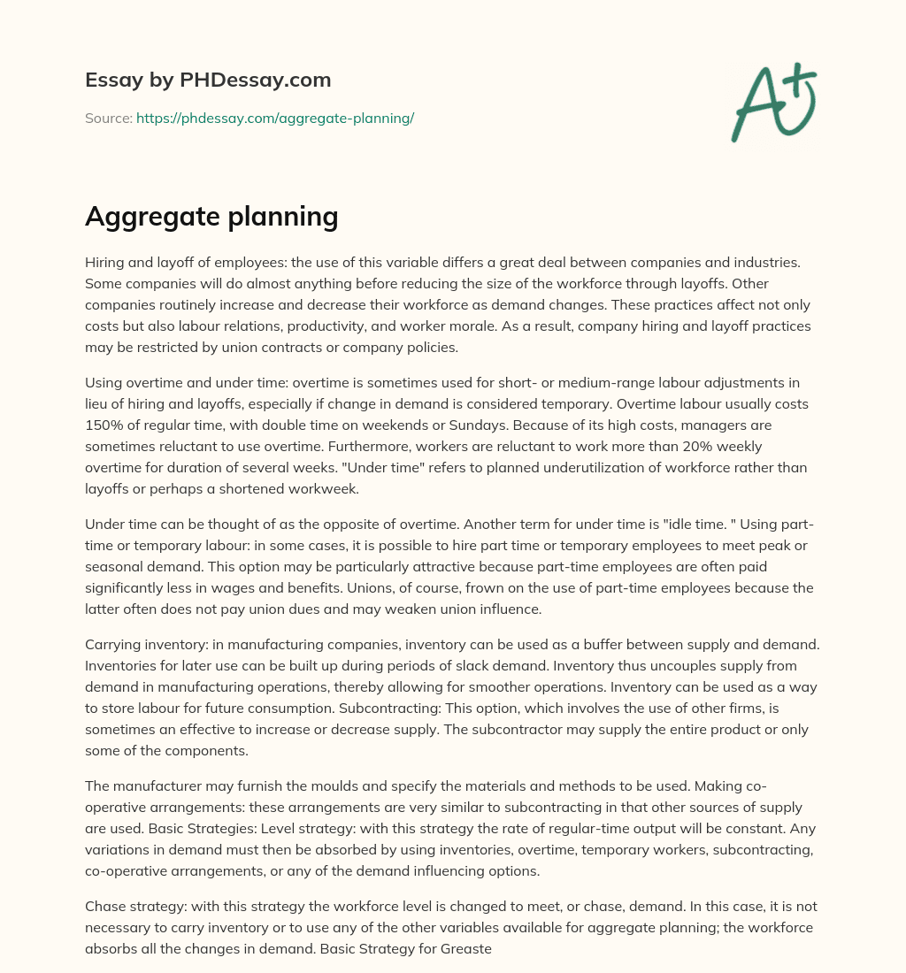 Aggregate planning essay