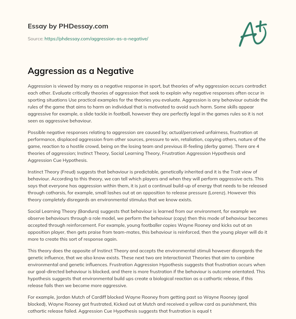 Aggression as a Negative essay