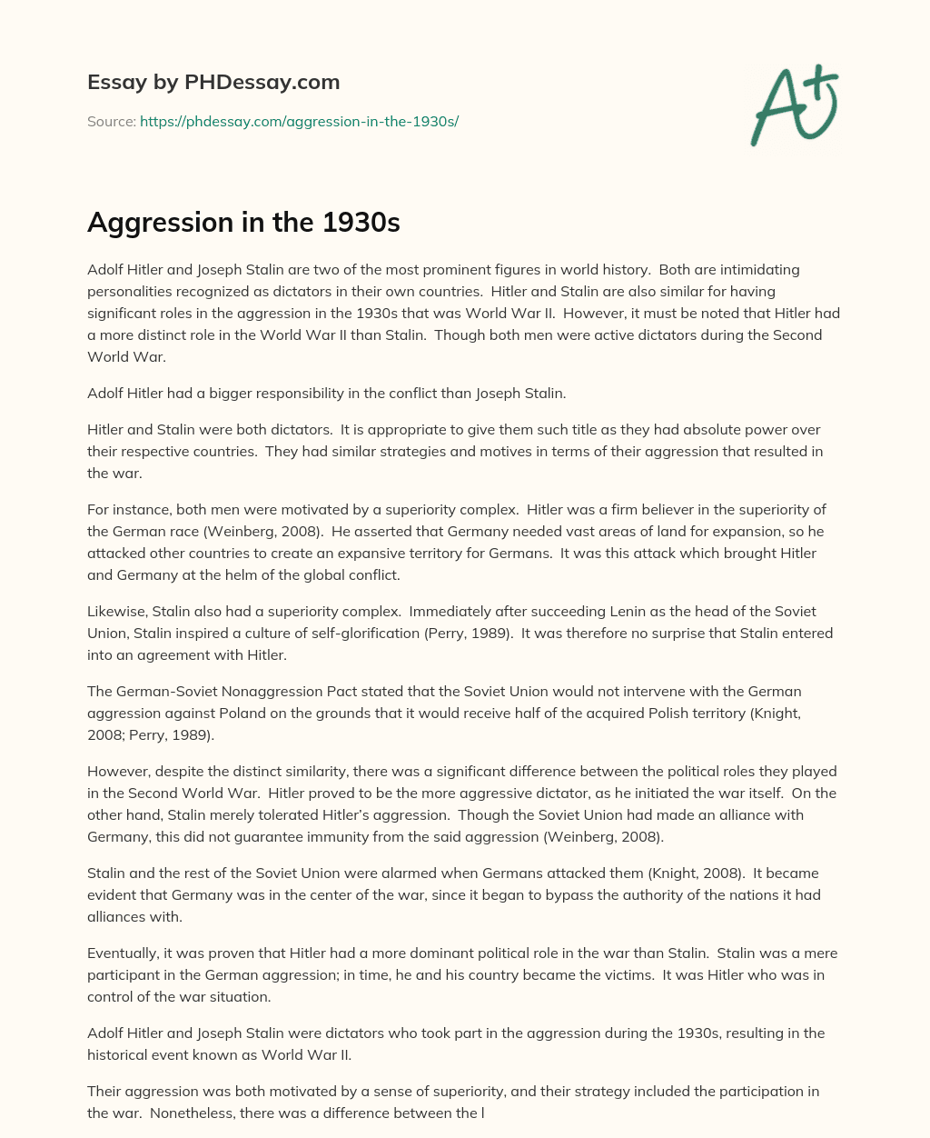 Aggression in the 1930s essay