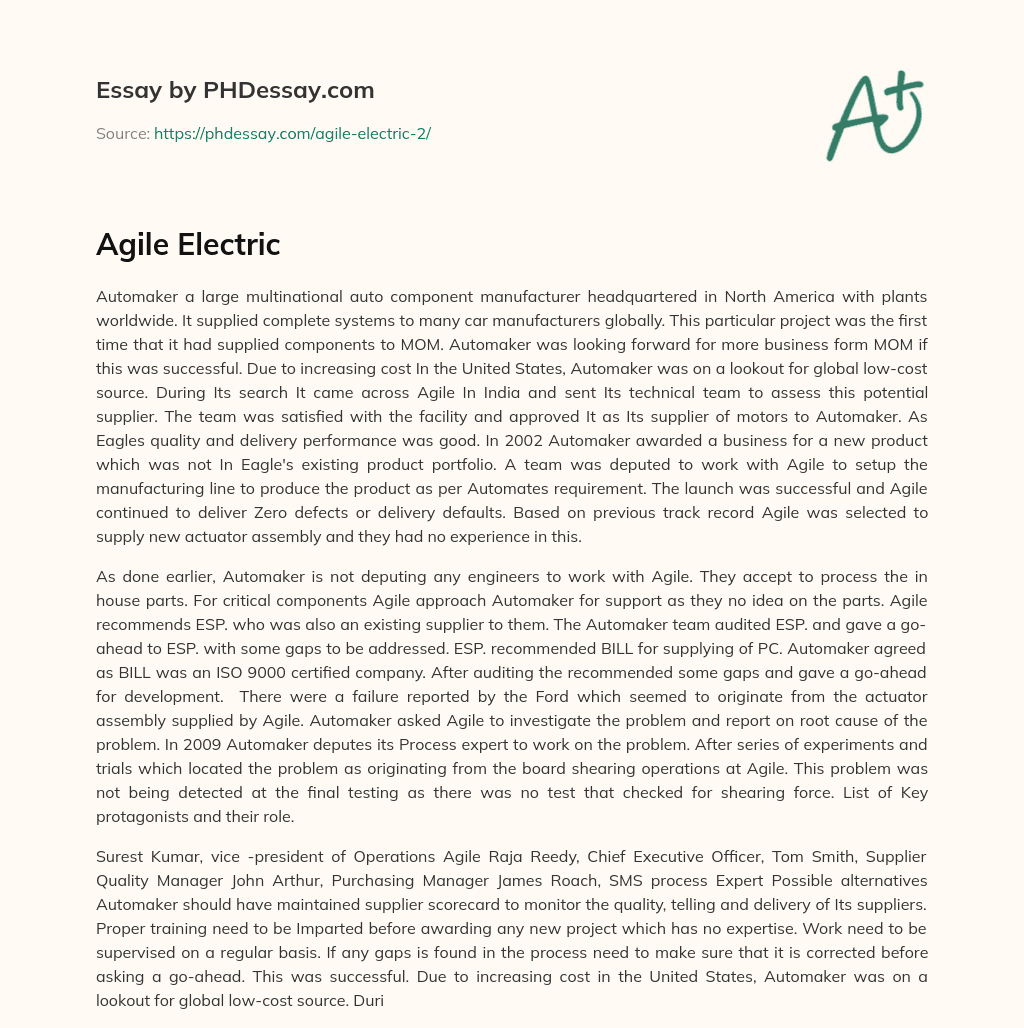 Agile Electric essay