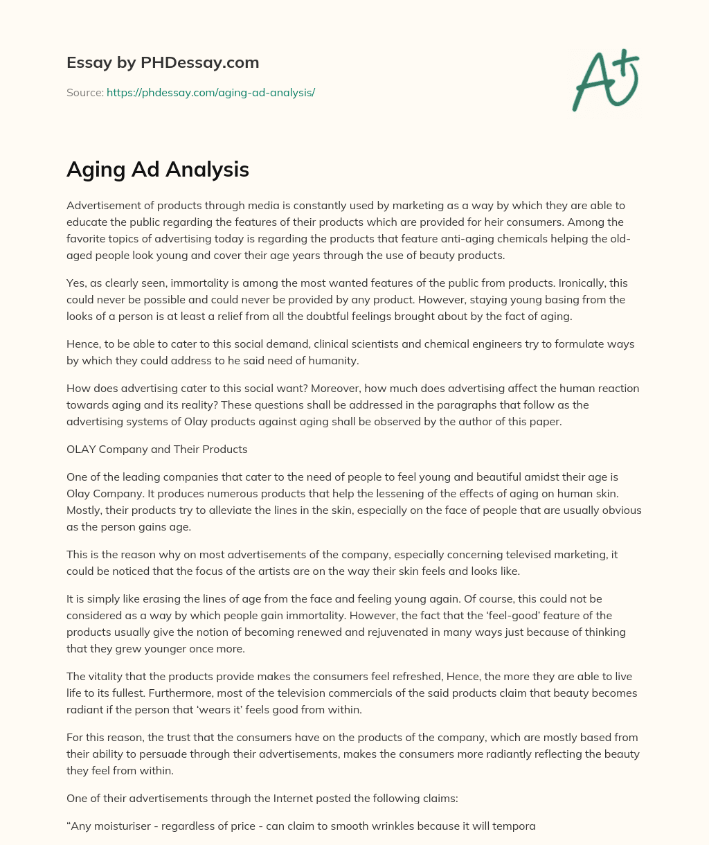 Aging Ad Analysis essay