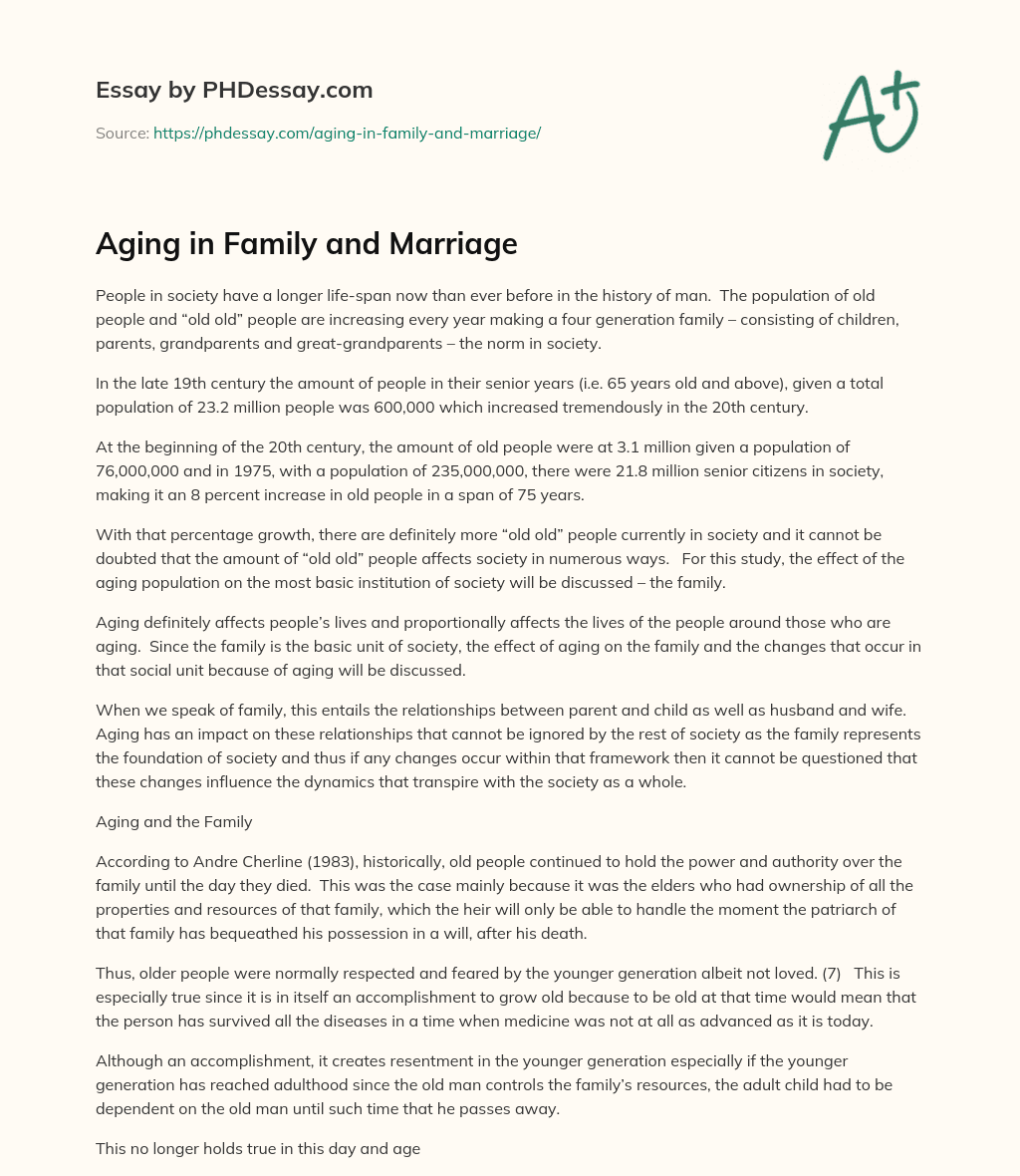 Aging in Family and Marriage essay