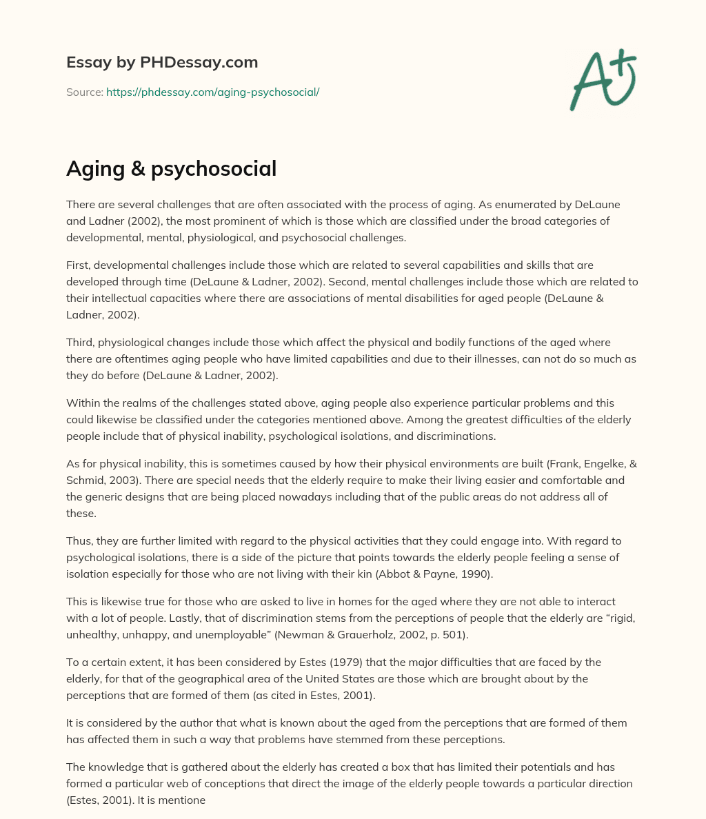 Aging & psychosocial essay