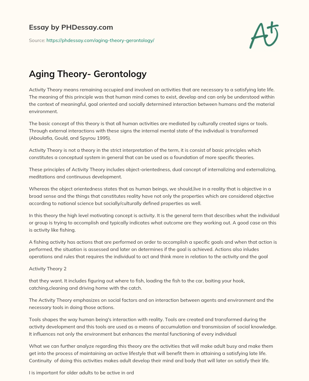 Aging Theory- Gerontology essay
