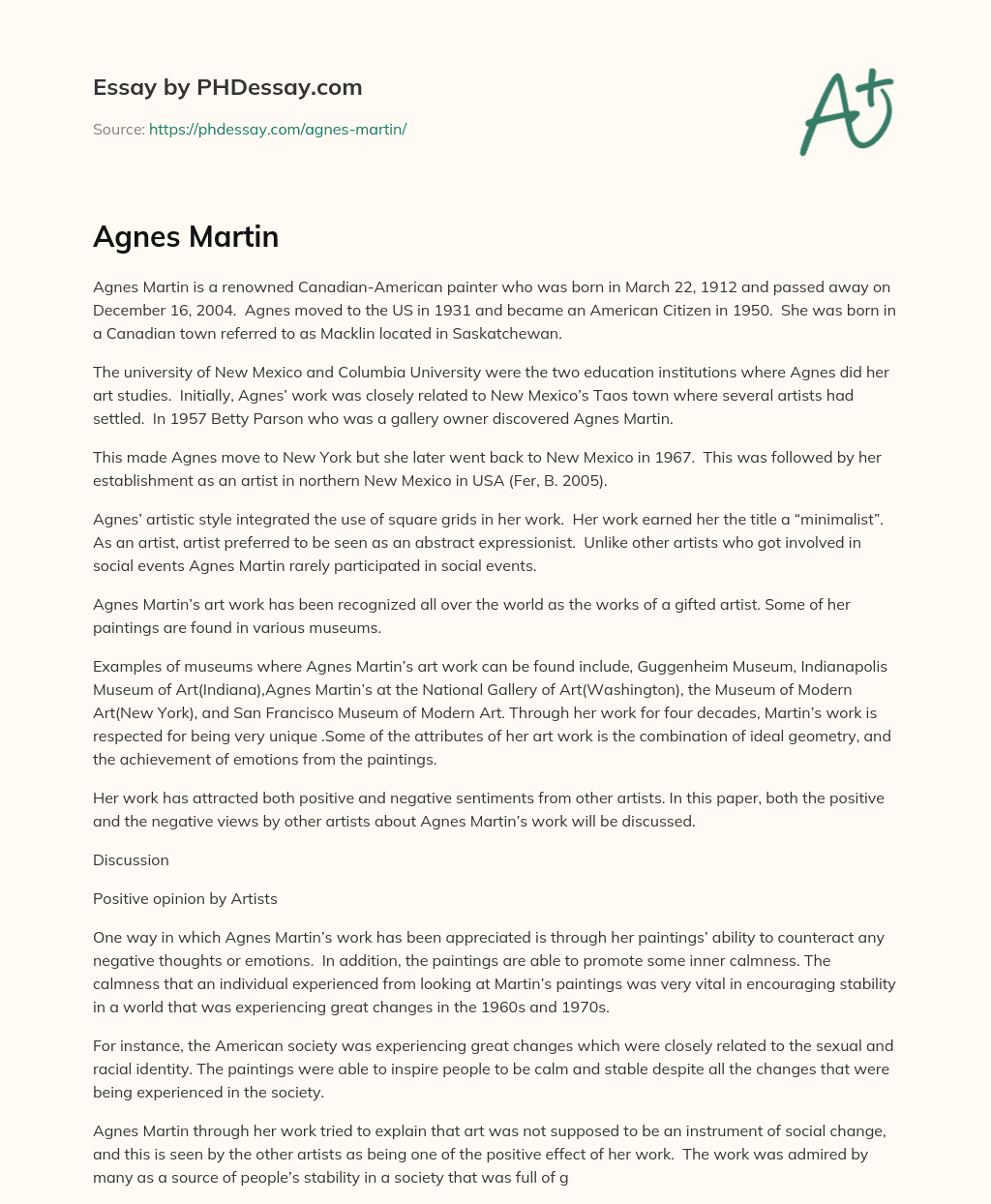 Agnes Martin: The Renowned Canadian-American Painter and Minimalist essay