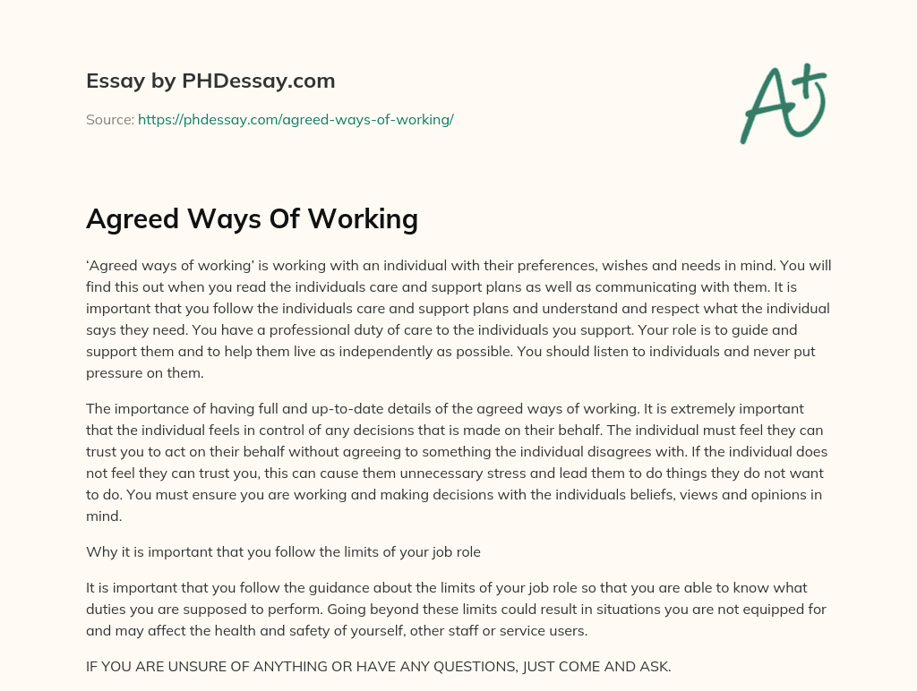 Agreed Ways Of Working essay