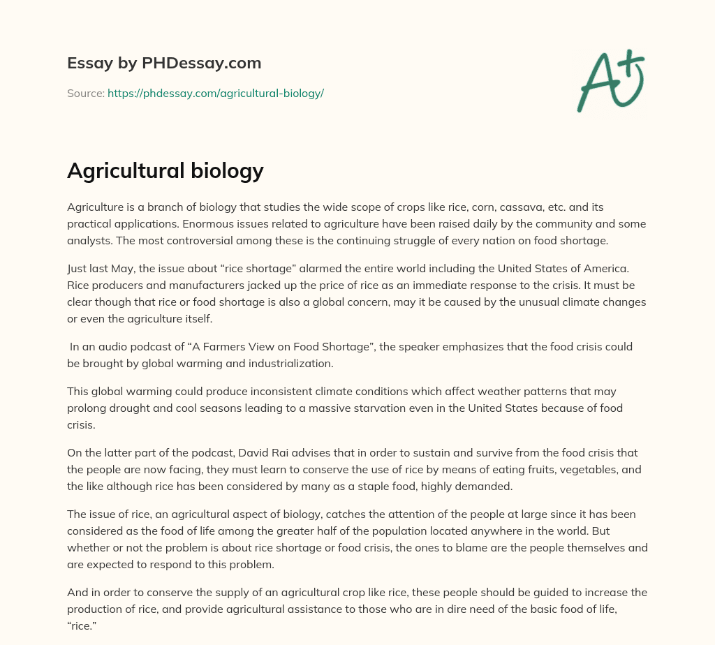 Agricultural biology essay