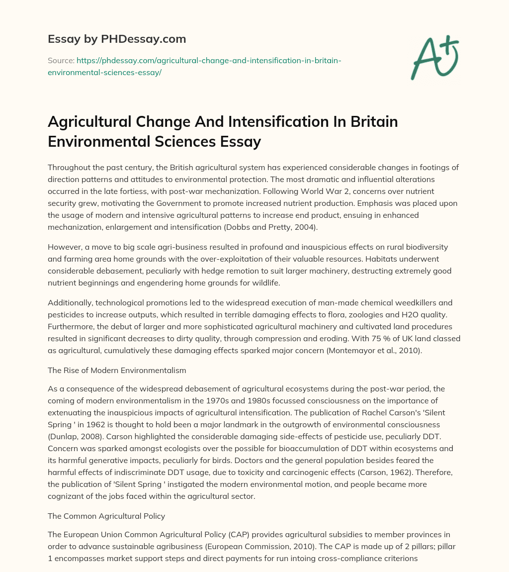 Agricultural Change And Intensification In Britain Environmental Sciences Essay essay