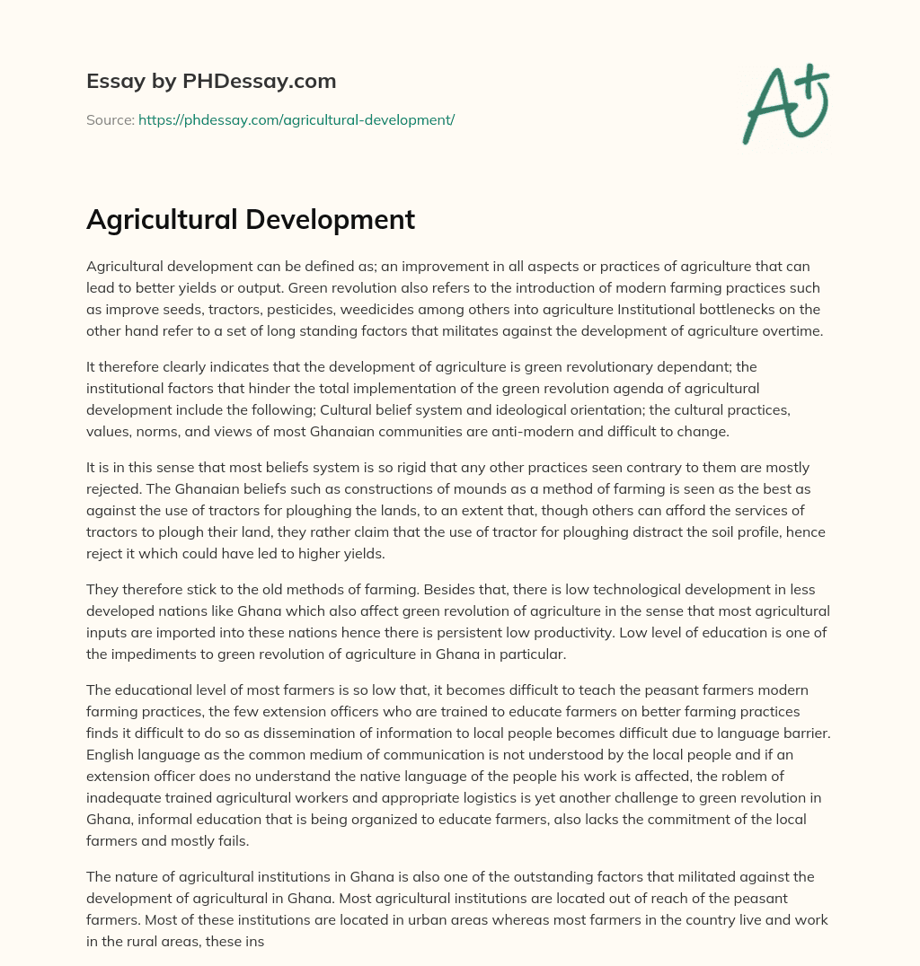 agricultural development essay