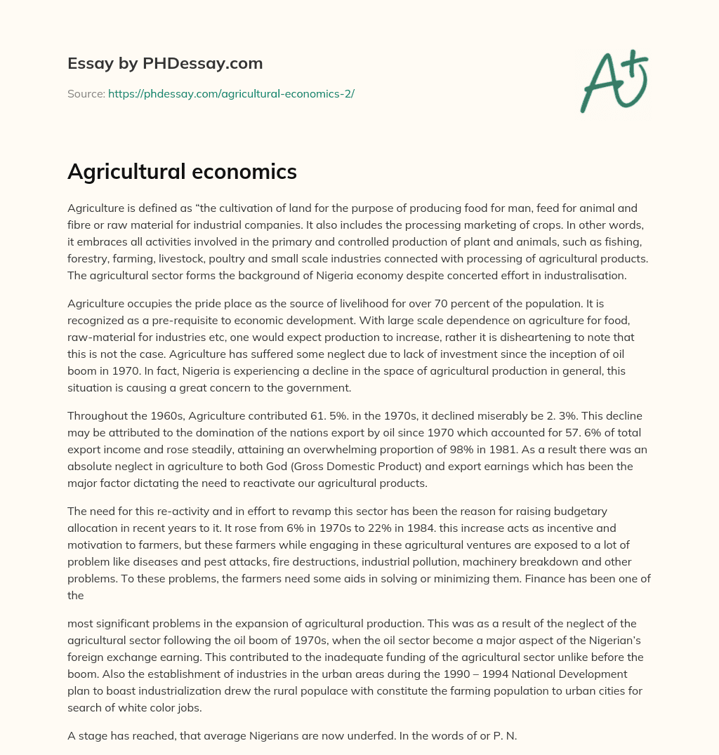 Agricultural economics essay