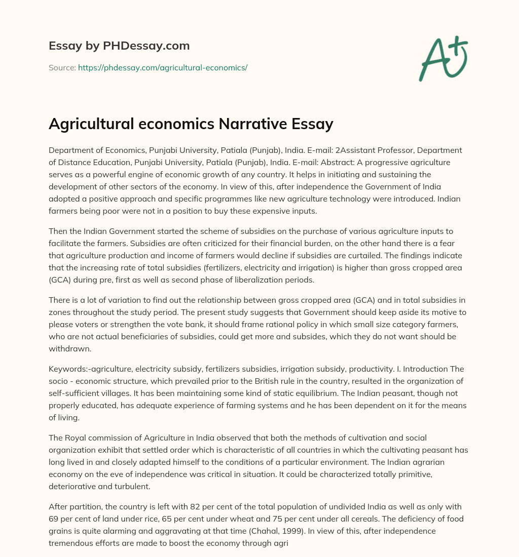 Agricultural economics Narrative Essay essay