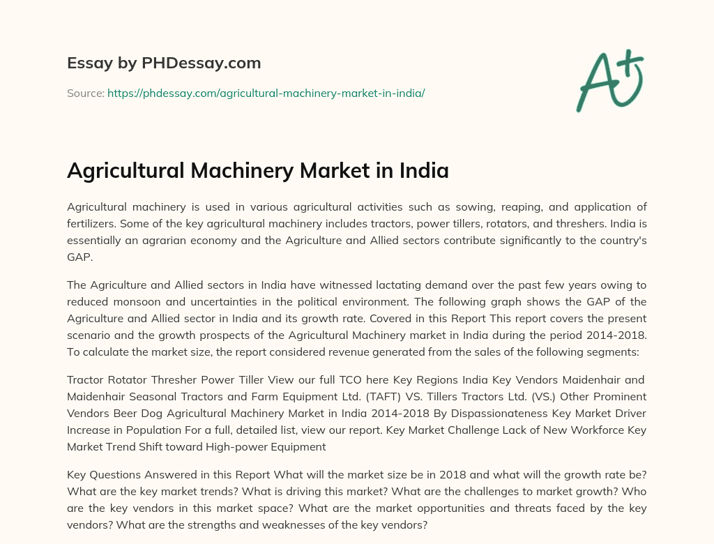 Agricultural Machinery Market in India essay