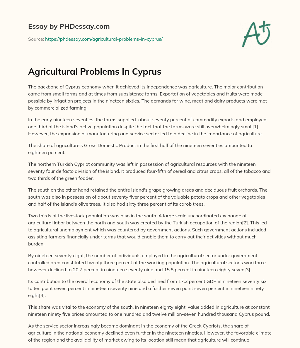 Agricultural Problems In Cyprus essay