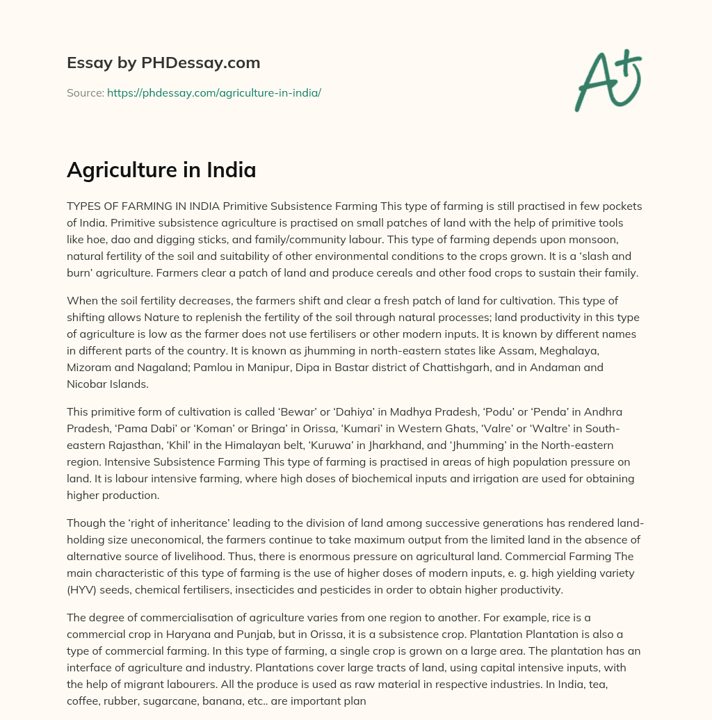 agriculture system in india essay