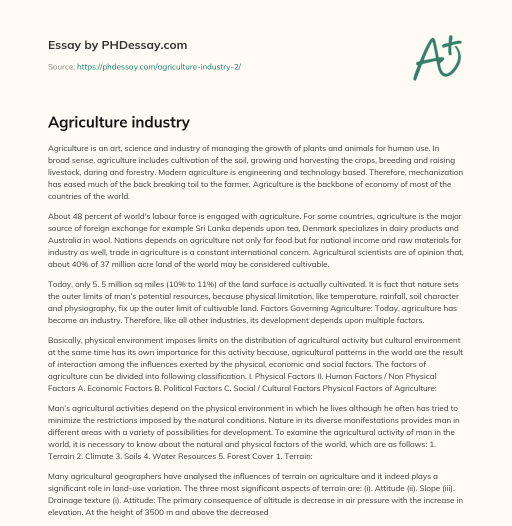 Agriculture  industry essay