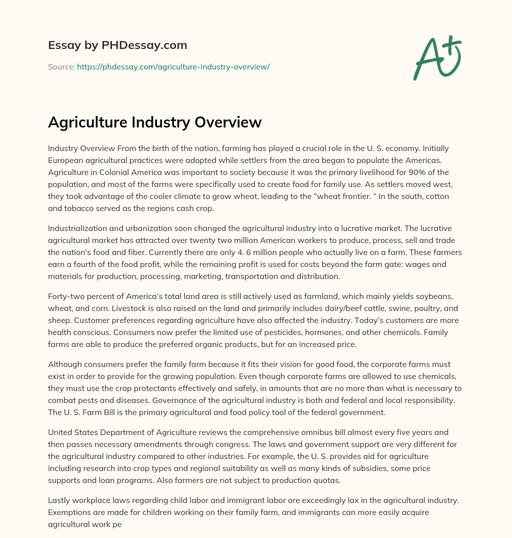 agriculture industry essay