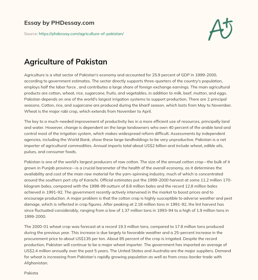 essay on pakistan agriculture