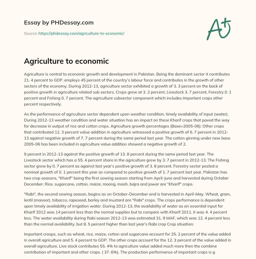 Agriculture to economic essay