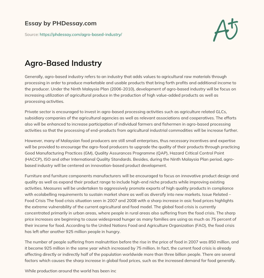 Agro-Based Industry essay
