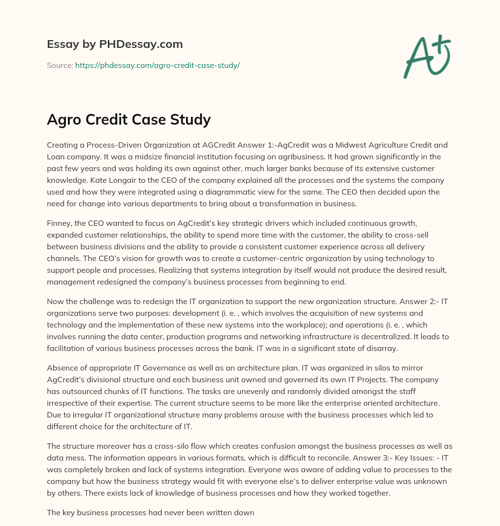 Agro Credit Case Study essay