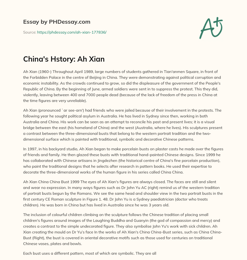 China’s Hstory: Ah Xian essay